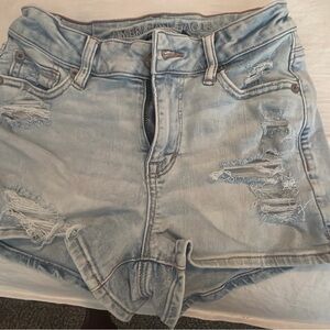 American Eagle Outfitters Light Blue Distressed Denim Shorts